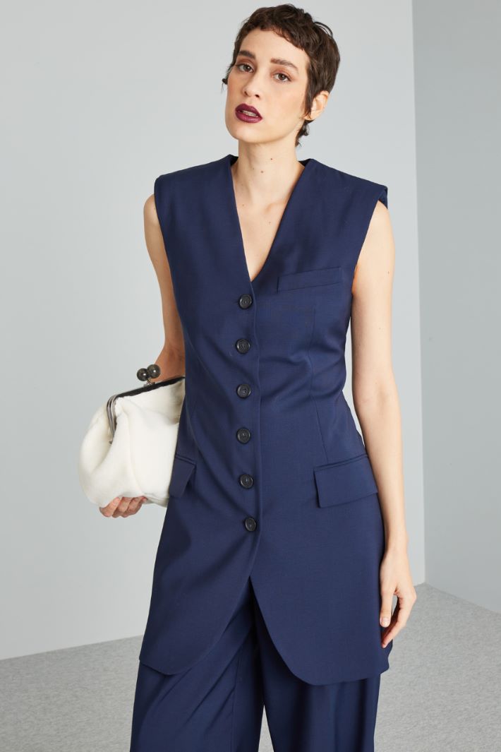 Gilet lungo in tela - BLU NOTTE NERO - Fashion Market - 2