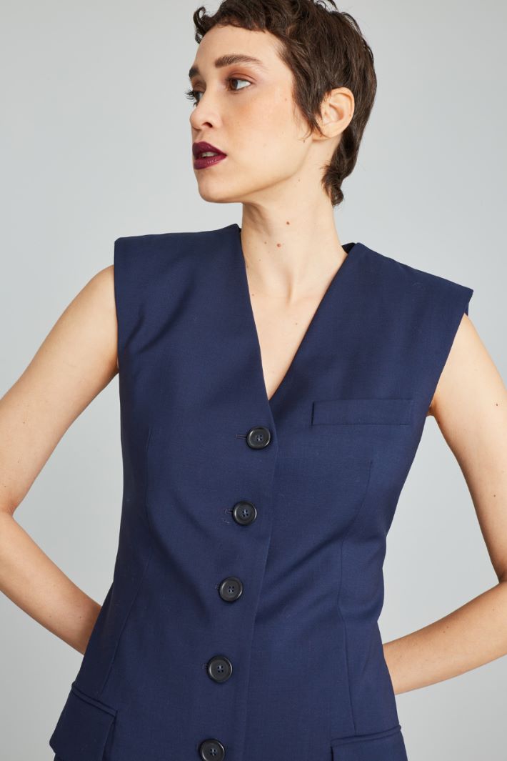Gilet lungo in tela - BLU NOTTE NERO - Fashion Market - 3