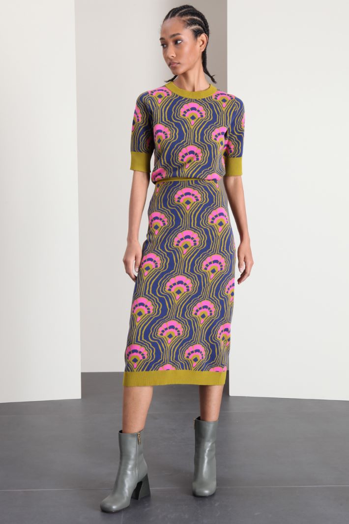 Gonna in maglia jacquard - BLU VERDE ROSA - Fashion Market
