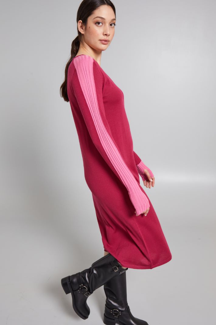 Abito bicolor in maglia - LAMPONE ROSA - Fashion Market - 2