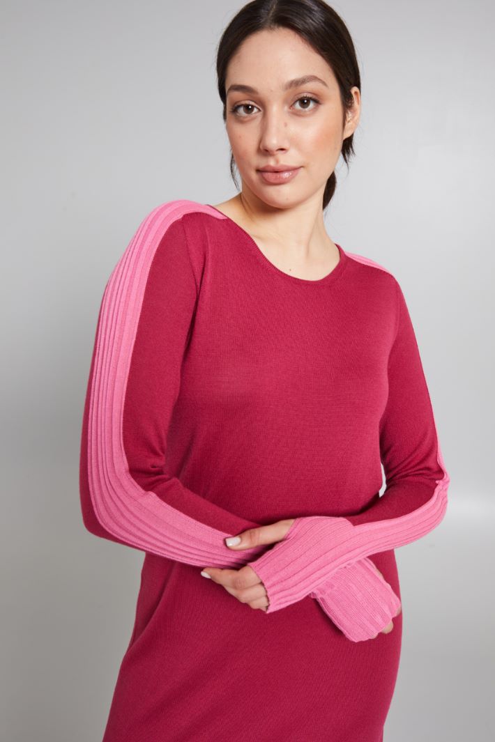 Abito bicolor in maglia - LAMPONE ROSA - Fashion Market - 3