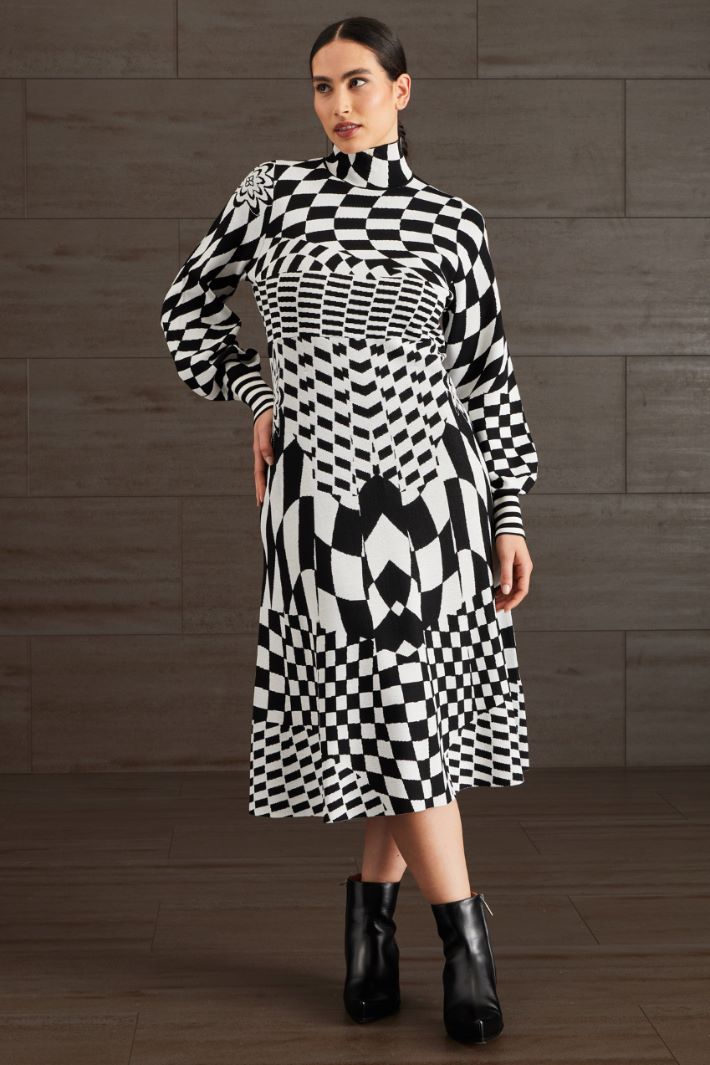 Abito in maglia jacquard - NERO BIANCO - Fashion Market - 2