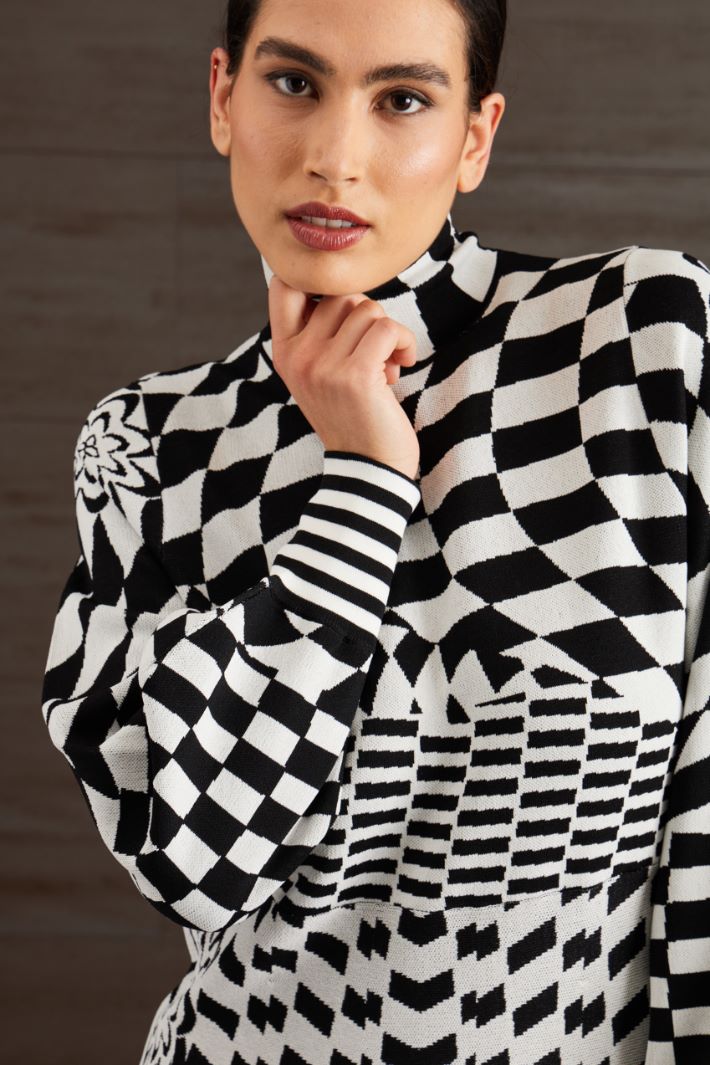 Abito in maglia jacquard - NERO BIANCO - Fashion Market - 3