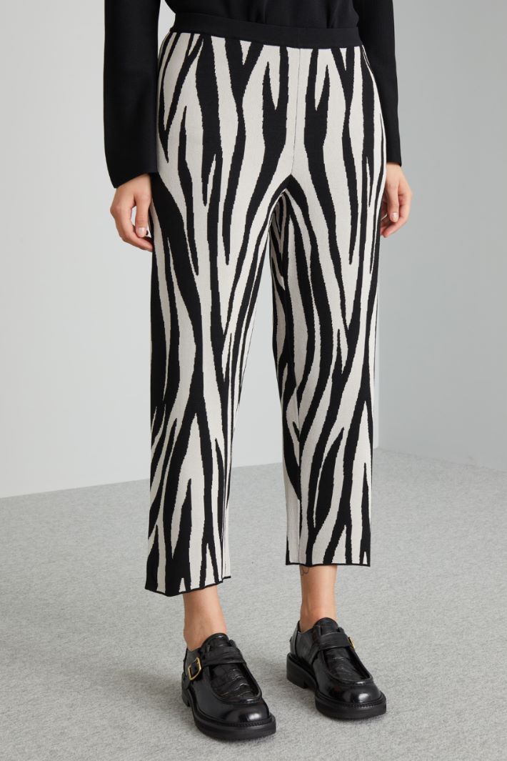 Pantaloni in maglia jacquard - NERO BIANCO PANNA - Fashion Market - 2