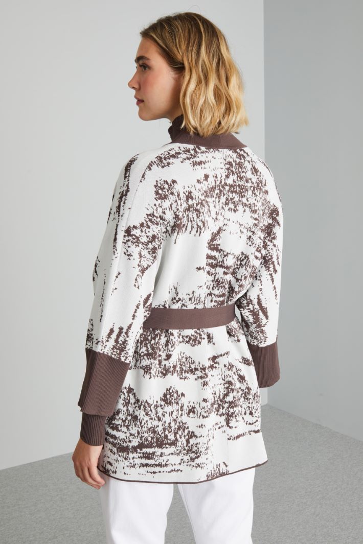 Cardigan in viscosa con cintura - MARRONE BIANCO - Fashion Market - 4