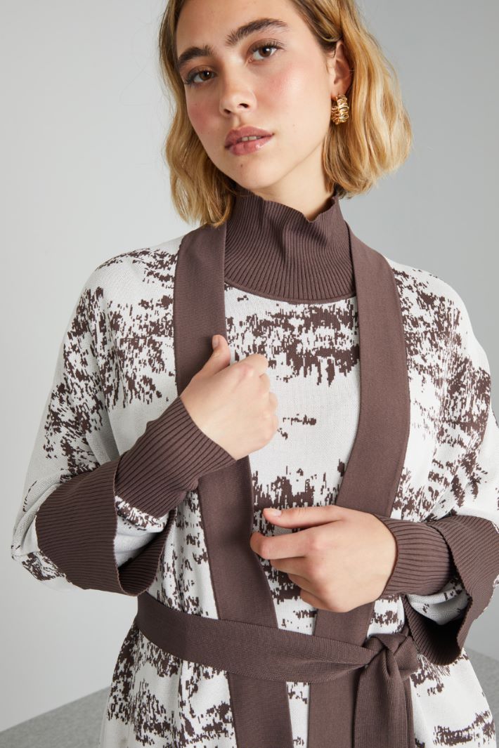 Cardigan in viscosa con cintura - MARRONE BIANCO - Fashion Market - 3