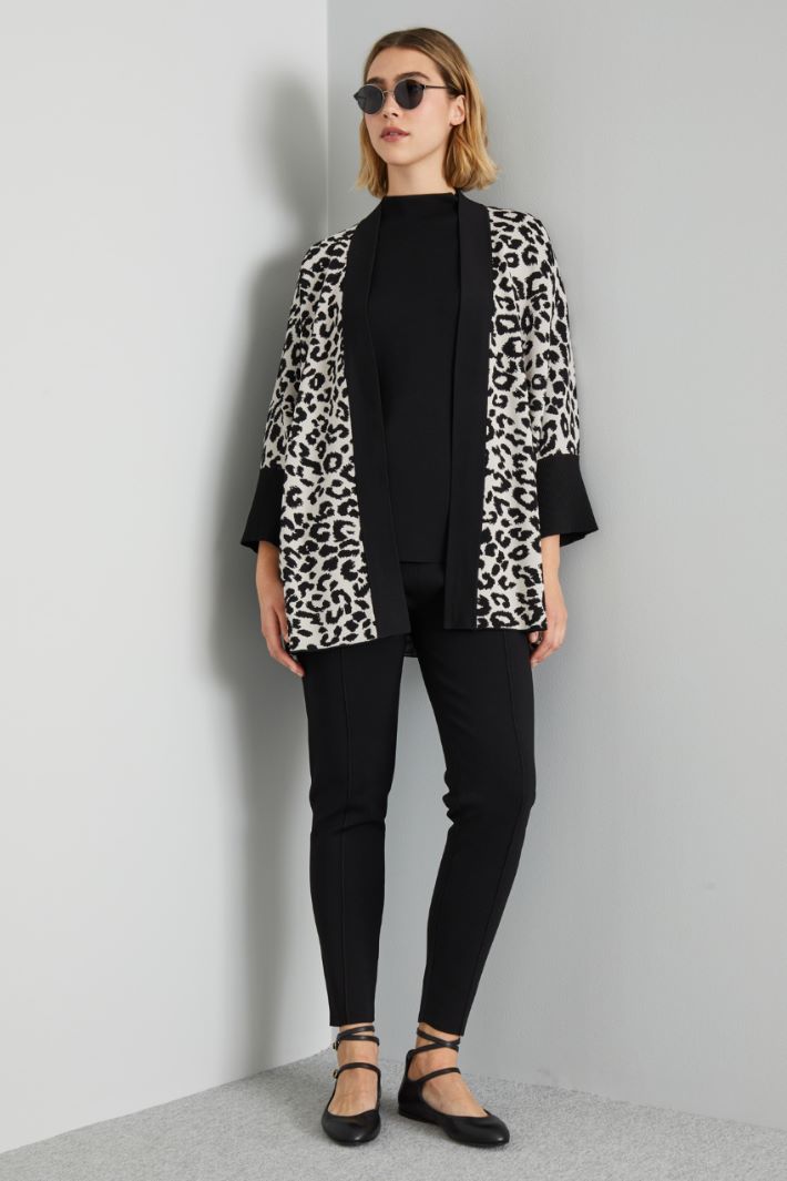Cardigan in viscosa con cintura - NERO BIANCO PANNA - Fashion Market