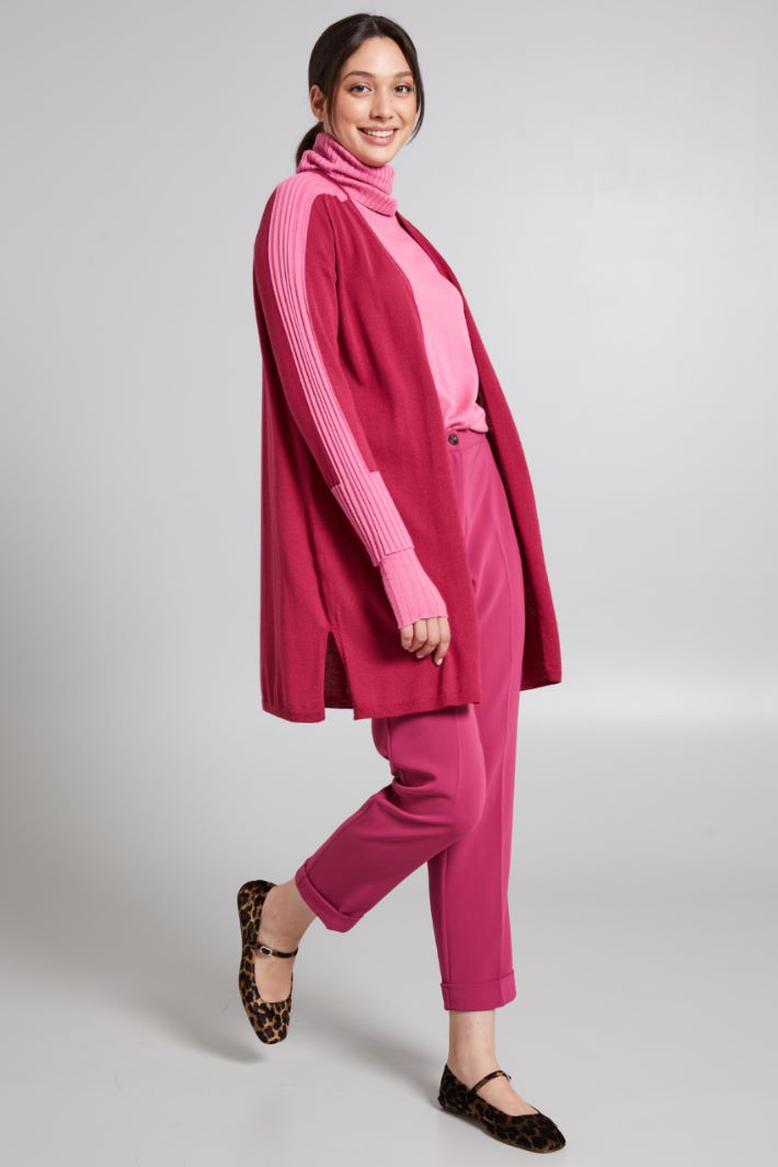 Cardigan bicolor in misto lana - LAMPONE ROSA - Fashion Market