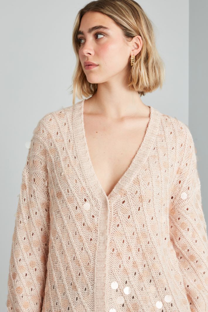 Cardigan con maxi paillettes - ROSA PALLIDO - Fashion Market - 3