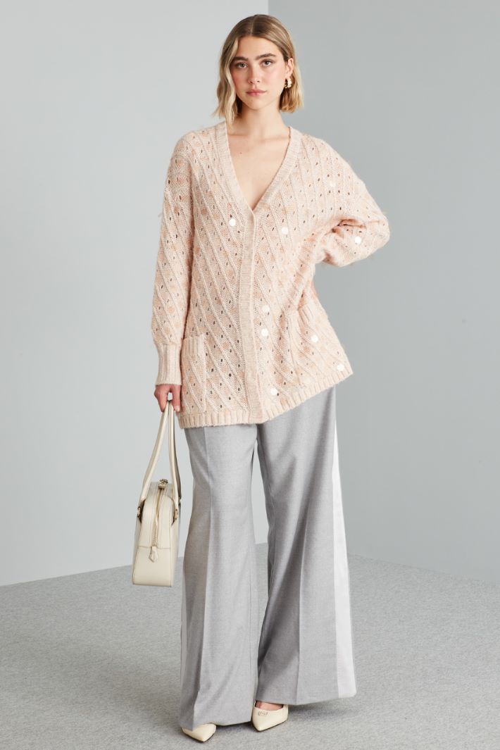 Cardigan con maxi paillettes - ROSA PALLIDO - Fashion Market
