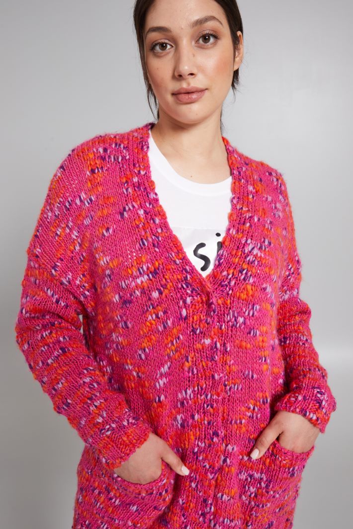 Cardigan in filato multicolor - FUXIA VIOLA ARANCIONE - Fashion Market - 3