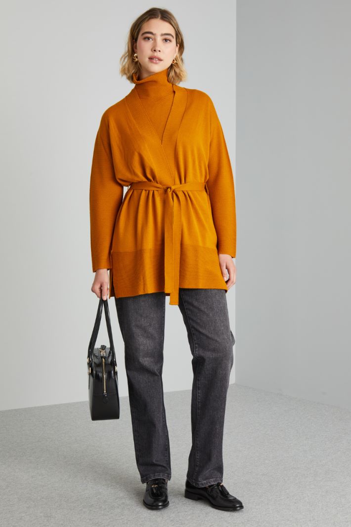Cardigan morbido in misto lana - SENAPE - Fashion Market