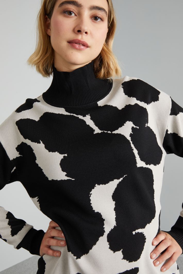 Maglia in viscosa jacquard - NERO BIANCO PANNA - Fashion Market - 3