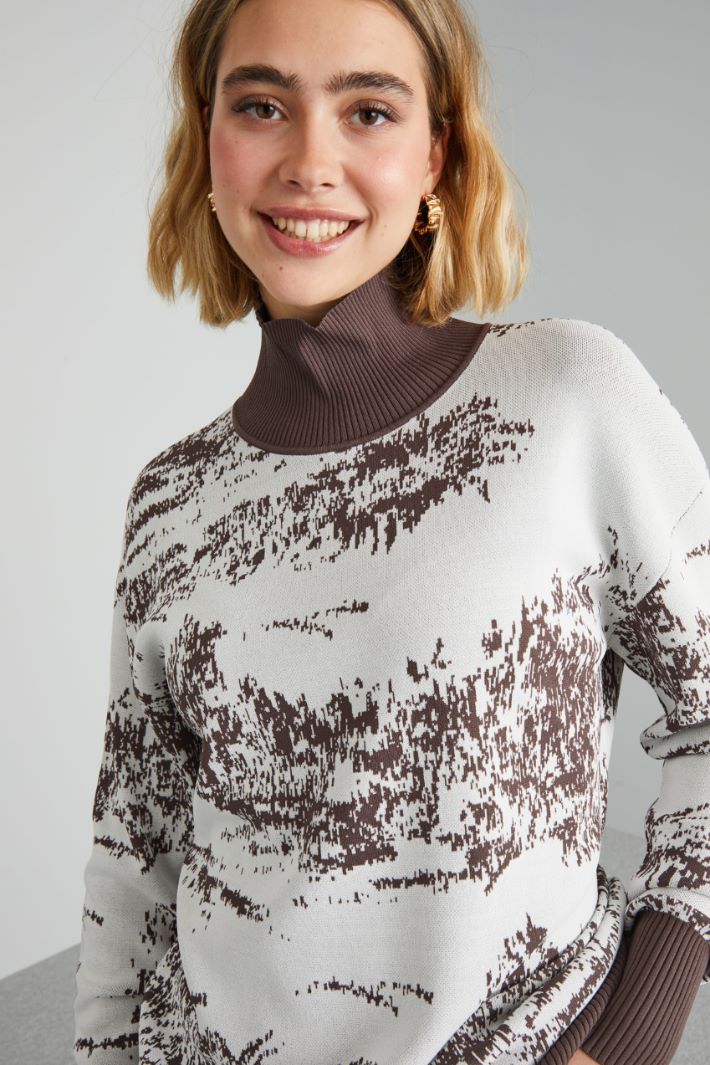 Maglia in viscosa jacquard - MARRONE BIANCO - Fashion Market - 3