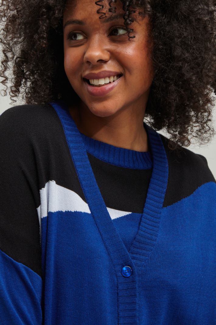 Maglia in lana con intarsi - BLU NERO BIANCO - Fashion Market - 3