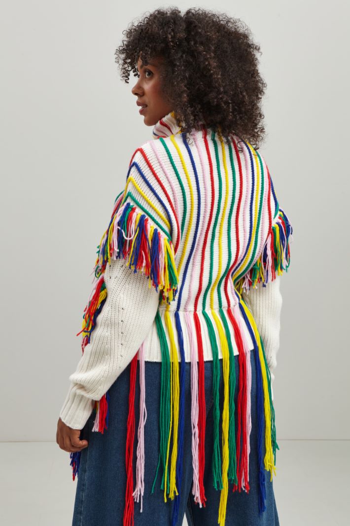 Maglia con frange - BIANCO ROSSO GIALLO - Fashion Market - 4