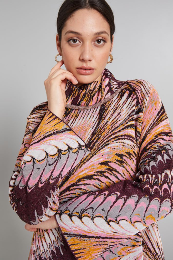 Maglia svasata jacquard - BORGOGNA ROSA ARANCIONE - Fashion Market - 3