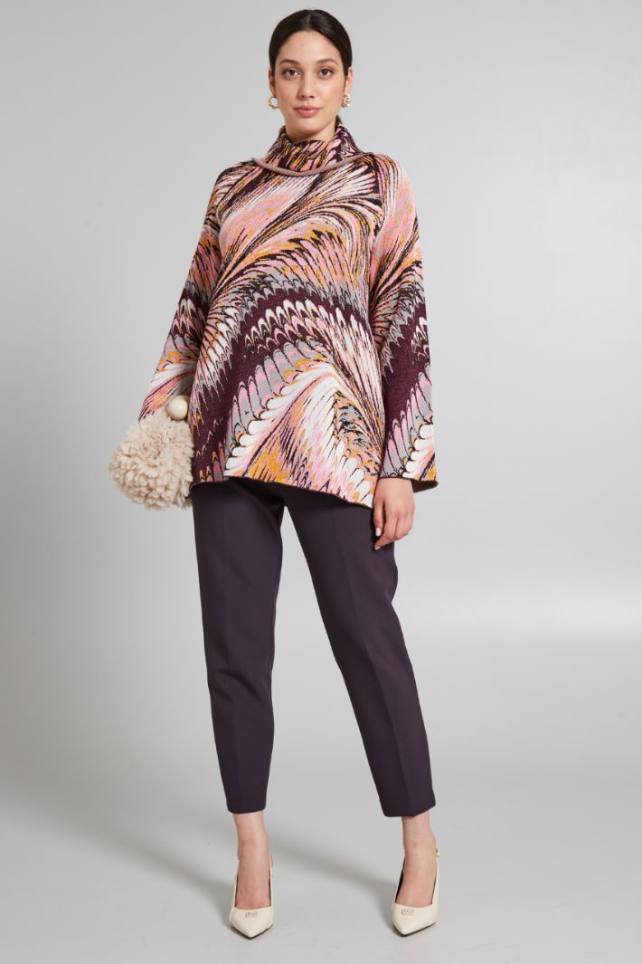 Maglia svasata jacquard - BORGOGNA ROSA ARANCIONE - Fashion Market