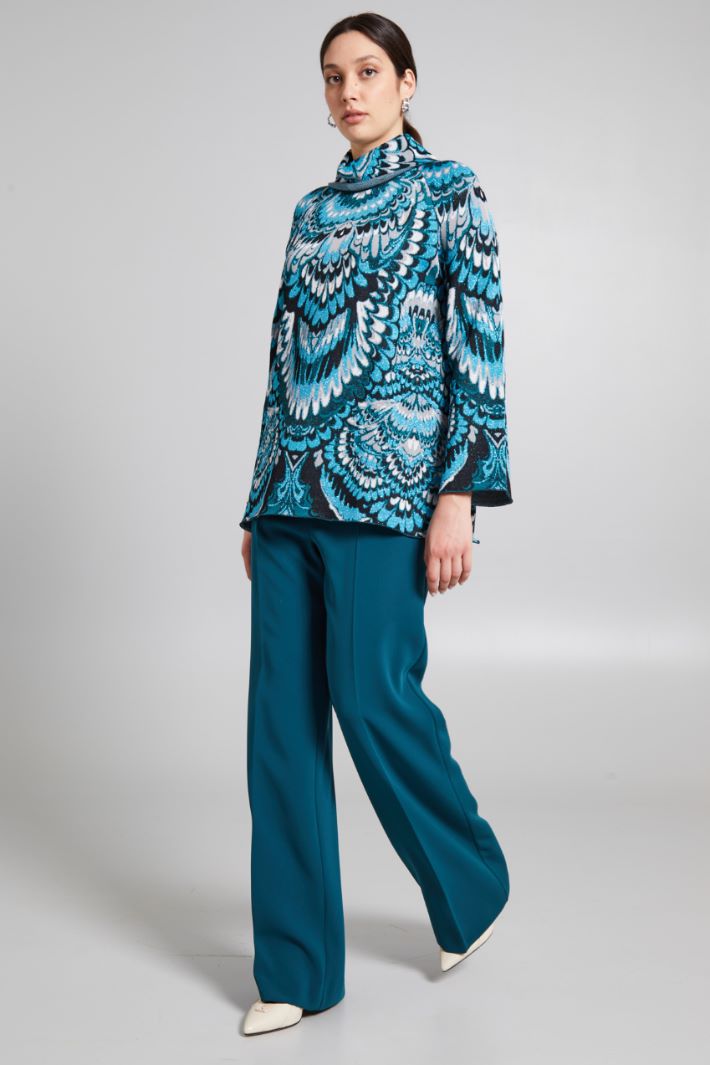 Maglia svasata jacquard - VERDE NERO - Fashion Market