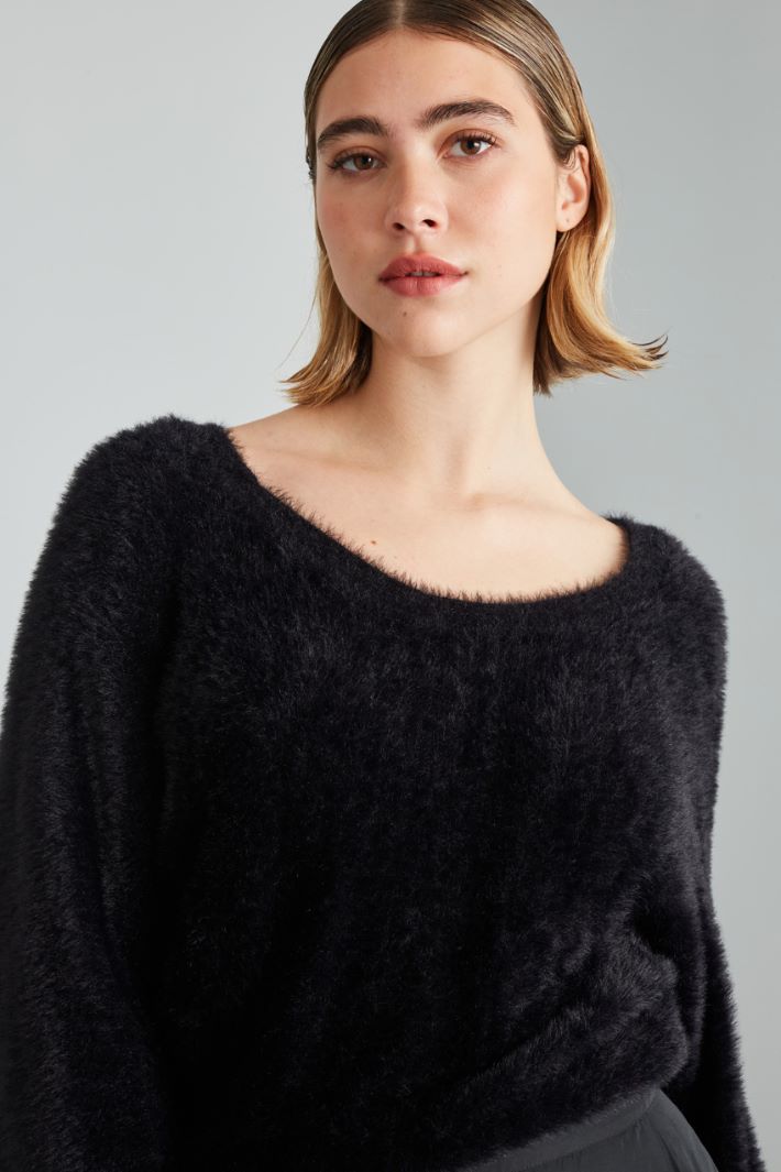 Maglia in filato garzato - NERO - Fashion Market - 3