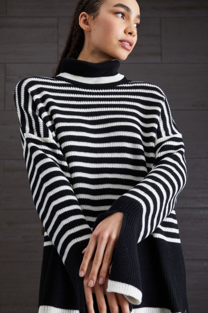 Maglia in cotone e lana - NERO BIANCO - Fashion Market - 3