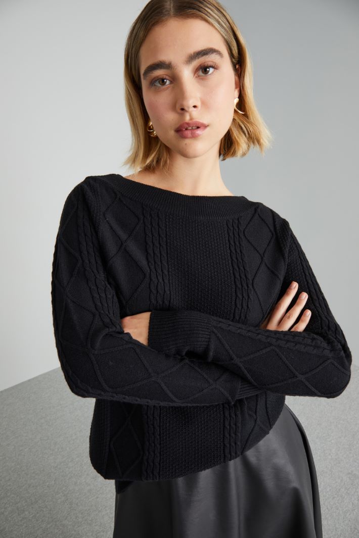 Maglia con scollo a barchetta - NERO - Fashion Market - 3