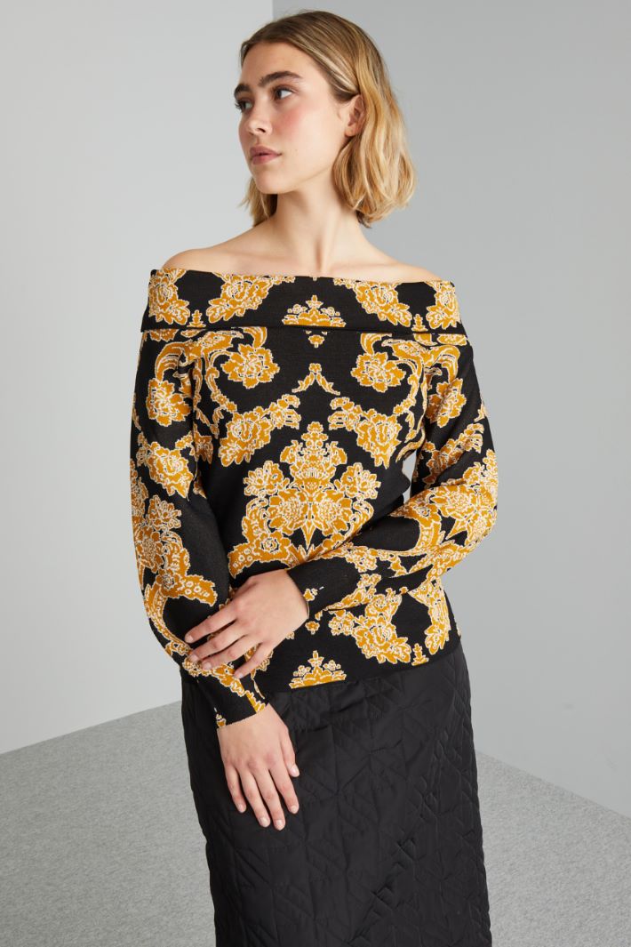 Maglia off shoulder in viscosa - NERO SENAPE - Fashion Market - 2