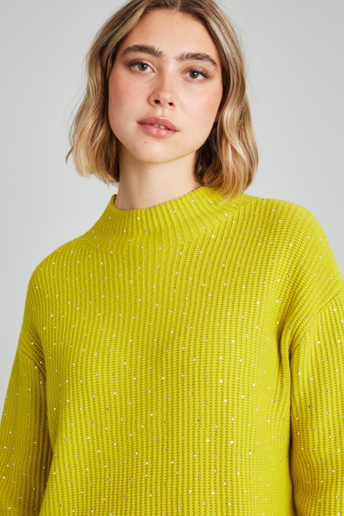 Maglia con strass all over - VERDE ACIDO - Fashion Market - 3