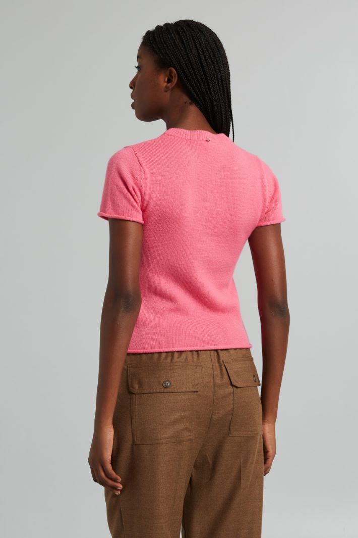 Maglia aderente a maniche corte - ROSA ACCESO BIANCO - Fashion Market - 4