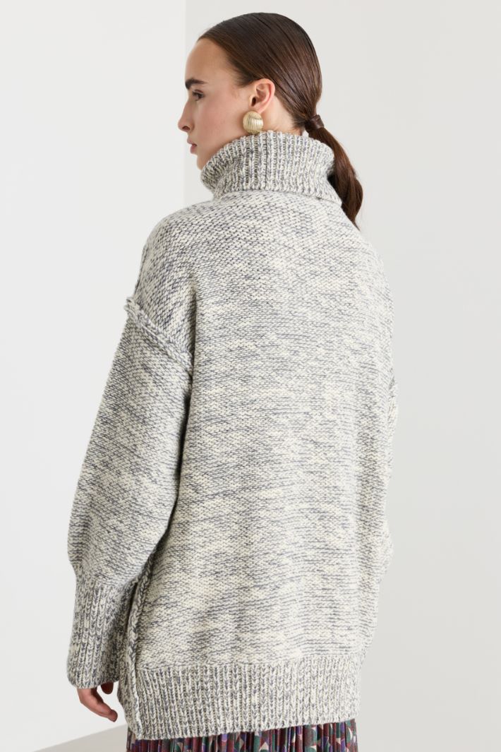 Maglia in pura lana mouliné - BIANCO GRIGIO - Fashion Market - 4