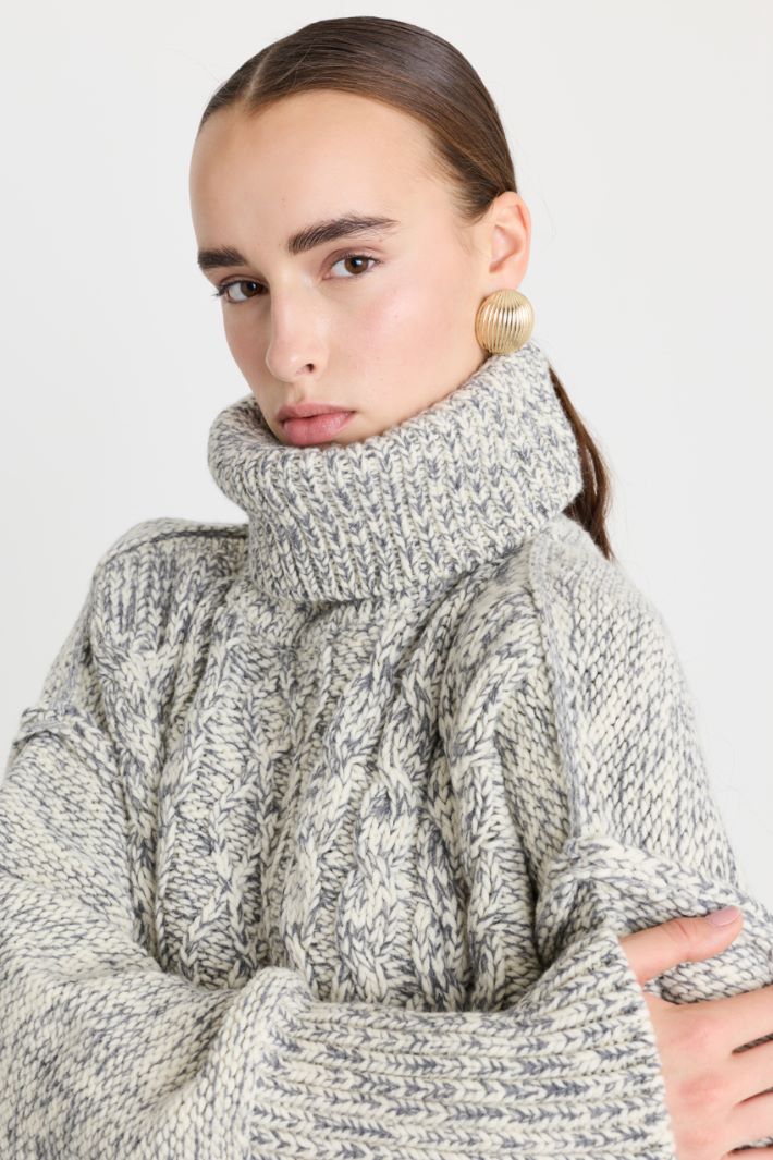 Maglia in pura lana mouliné - BIANCO GRIGIO - Fashion Market - 3