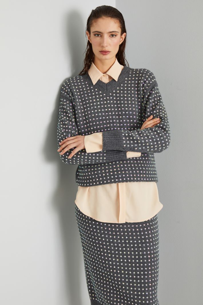 Maglia con strass all over - GRIGIO - Fashion Market - 2
