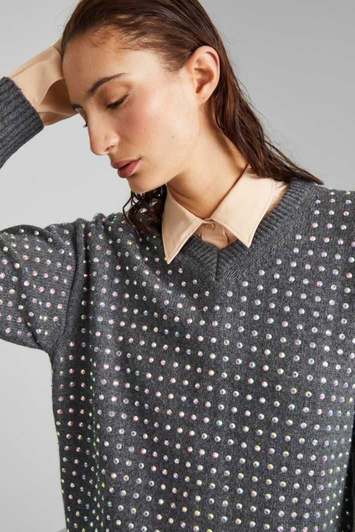 Maglia con strass all over - GRIGIO - Fashion Market - 3