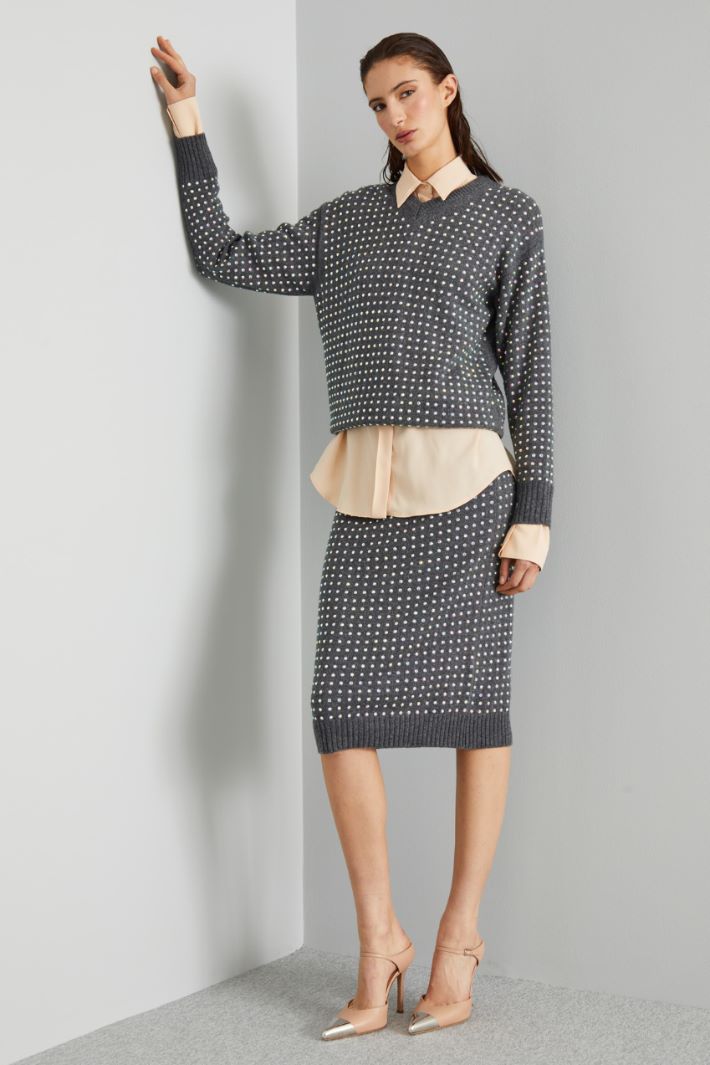 Maglia con strass all over - GRIGIO - Fashion Market