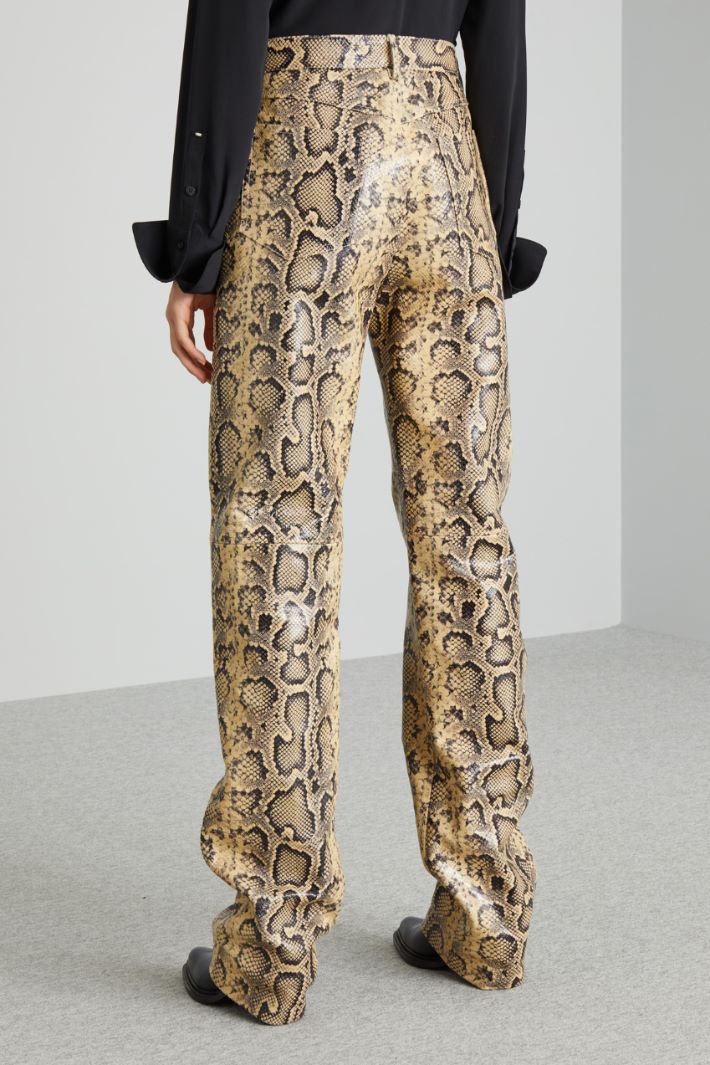 Pantalone in pelle stampa pitone - BEIGE NERO - Fashion Market - 4