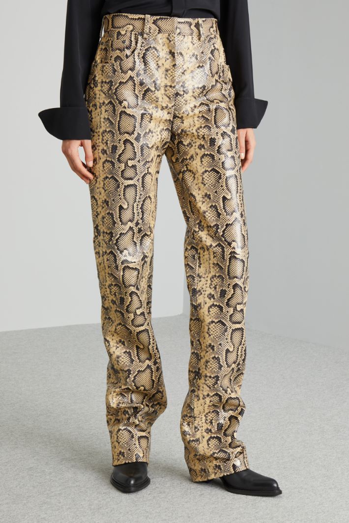 Pantalone in pelle stampa pitone - BEIGE NERO - Fashion Market - 2