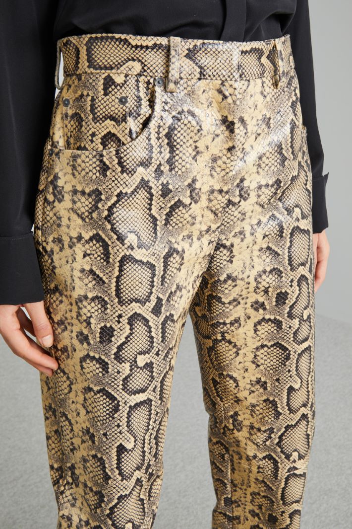 Pantalone in pelle stampa pitone - BEIGE NERO - Fashion Market - 3