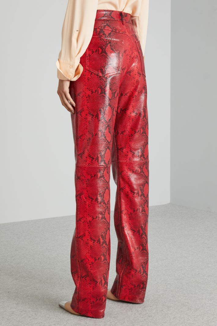 Pantalone in pelle stampa pitone - ROSSO NERO - Fashion Market - 4