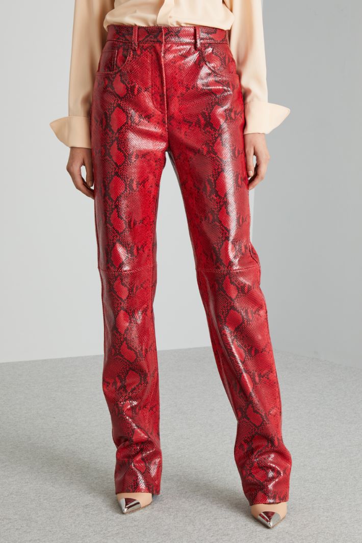 Pantalone in pelle stampa pitone - ROSSO NERO - Fashion Market - 2