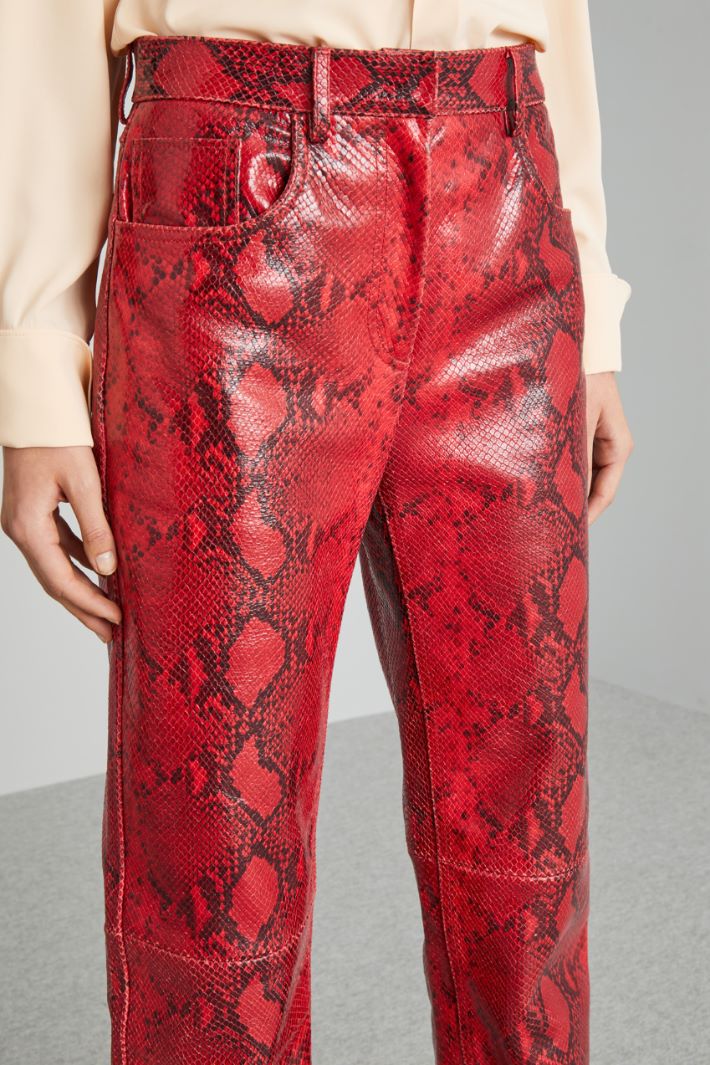 Pantalone in pelle stampa pitone - ROSSO NERO - Fashion Market - 3