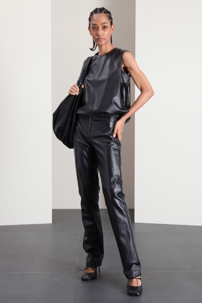 Top in nappa con frange - NERO - Fashion Market - 4