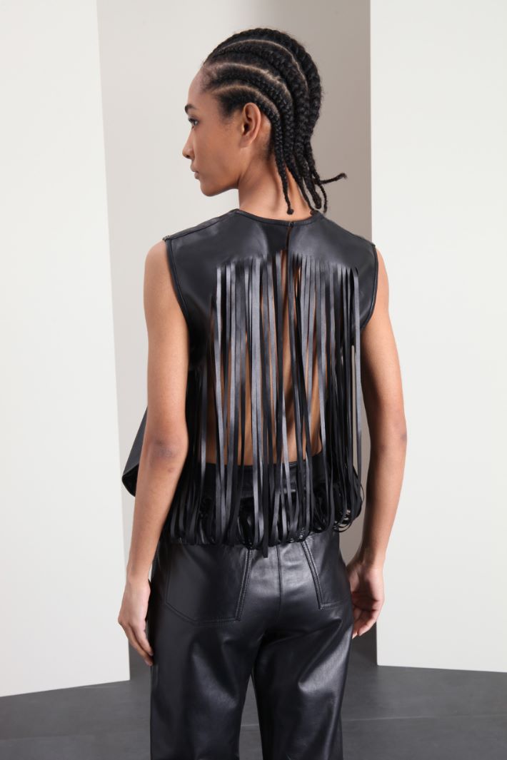Top in nappa con frange - NERO - Fashion Market - 2
