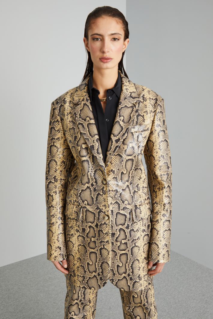 Blazer in pelle stampa pitone - BEIGE NERO - Fashion Market - 2