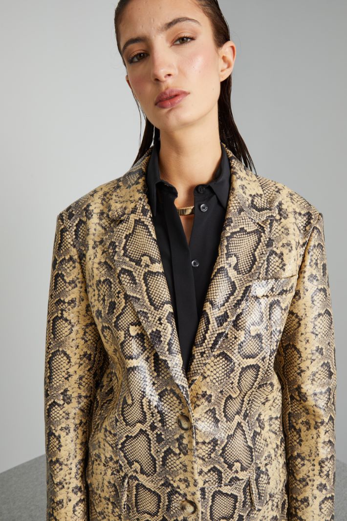 Blazer in pelle stampa pitone - BEIGE NERO - Fashion Market - 3