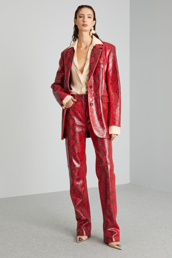 Blazer in pelle stampa pitone - ROSSO NERO - Fashion Market