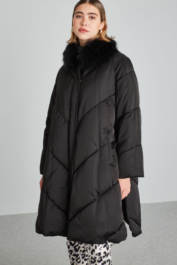 Imbottito con collo in pelo - NERO - Fashion Market - 2