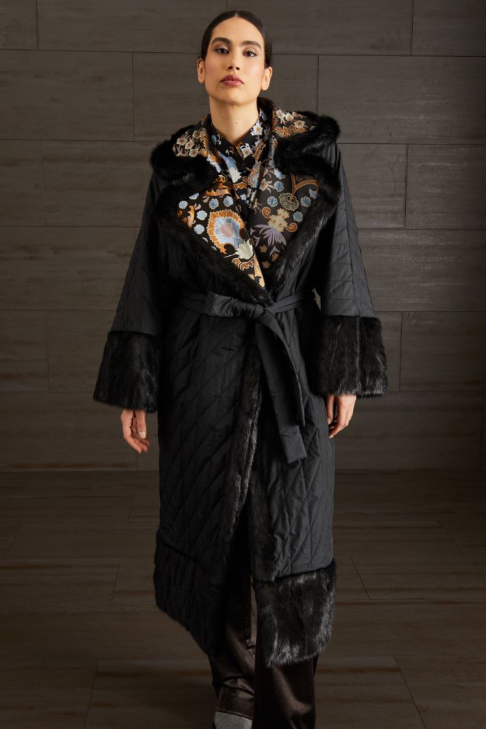 Imbottito lungo con pelliccia - NERO ORO AZZURRO - Fashion Market - 2