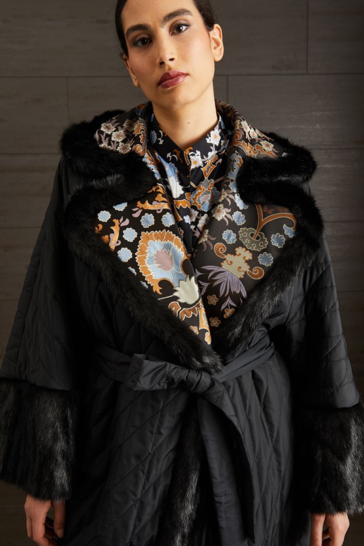 Imbottito lungo con pelliccia - NERO ORO AZZURRO - Fashion Market - 3
