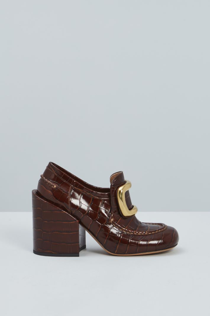 Mocassini con tacco - CIOCCOLATO ORO - Fashion Market