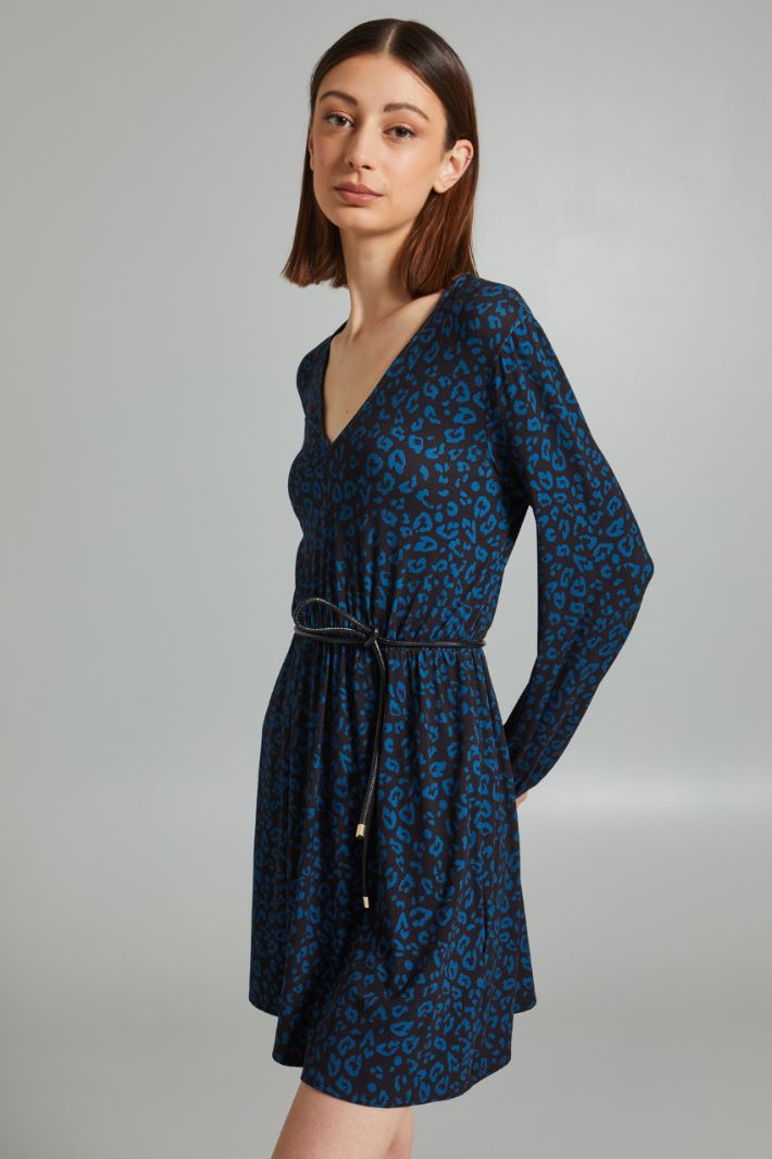 Abito in jersey con cintura - BLU NERO - Fashion Market - 2